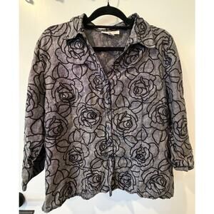 100% Linen JM Collection Rose Pattern 3/4 Sleeve Womens Plus Size 16